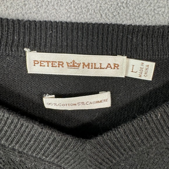 Peter Millar V-Neck Sweater Mens Large Black Long Sleeve Cotton Cashmere Blend - Picture 5 of 12